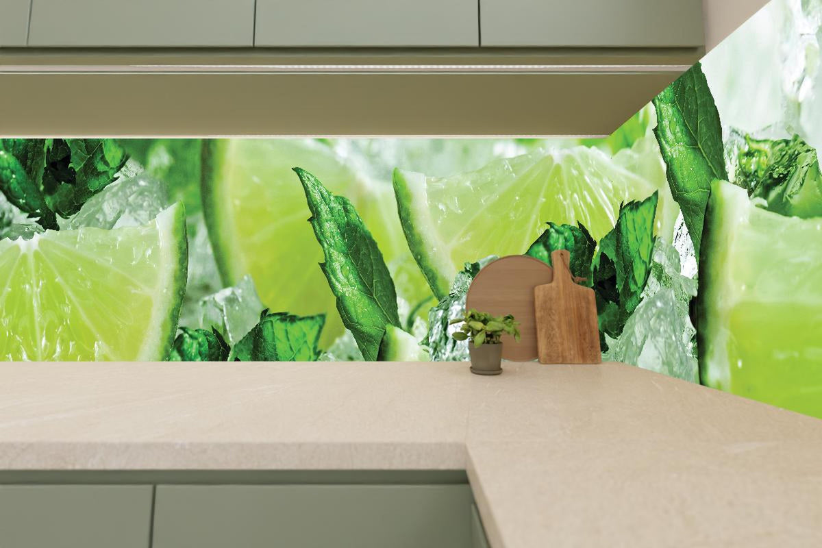 Küchenrückwand - Limette und Minzblätter mit Eis