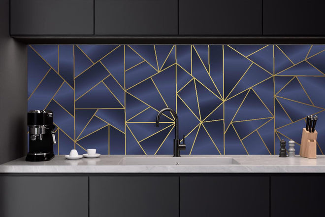 Küchenrückwand - Luxuriöser Geometrie Navy-Hintergrund mit Goldlinien