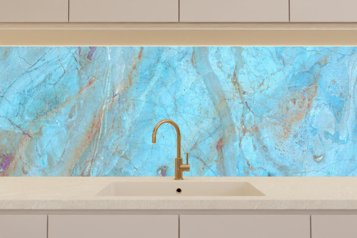 Küchenrückwand - Luxuriöser Onyxmarmor in Aqua Tone