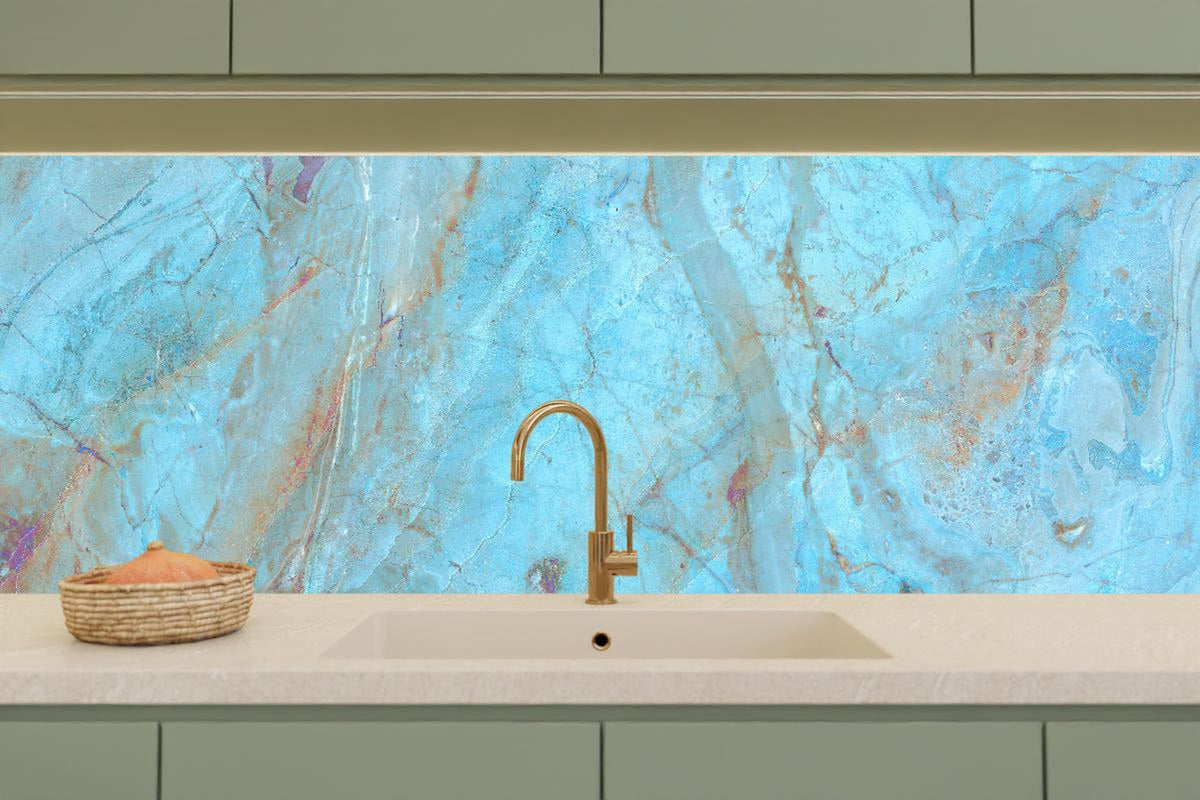 Küchenrückwand - Luxuriöser Onyxmarmor in Aqua Tone