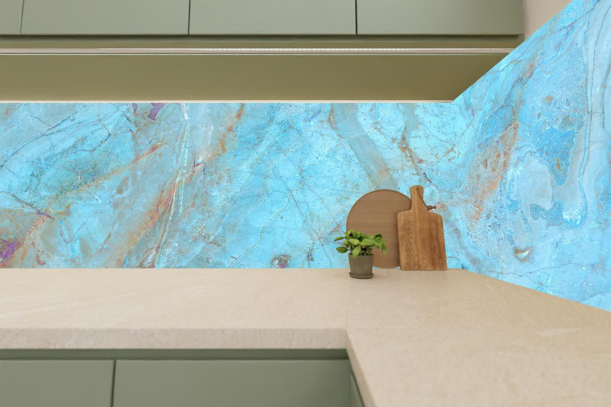 Küchenrückwand - Luxuriöser Onyxmarmor in Aqua Tone