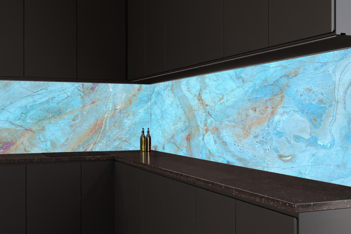 Küchenrückwand - Luxuriöser Onyxmarmor in Aqua Tone