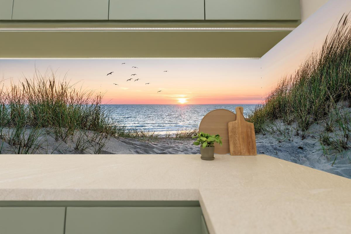 Küchenrückwand - Malerischer Sonnenuntergang am Dünenstrand