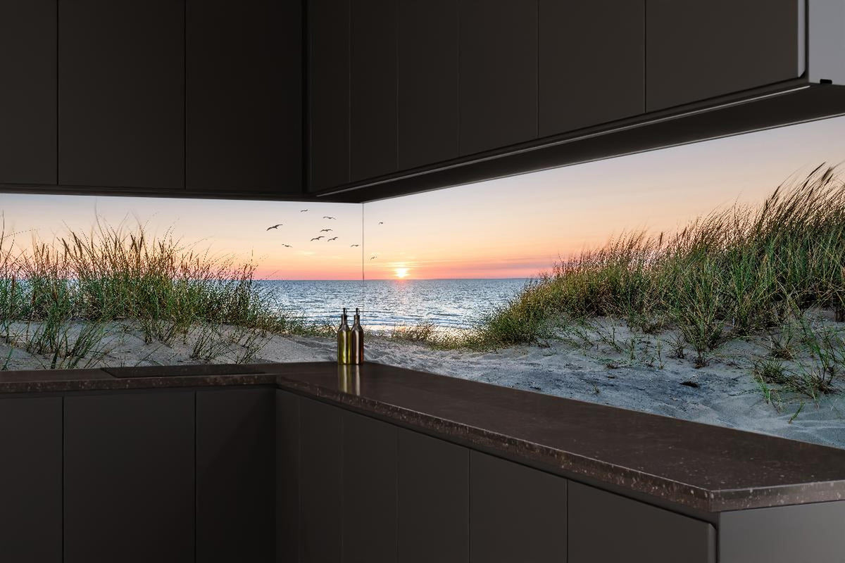 Küchenrückwand - Malerischer Sonnenuntergang am Dünenstrand