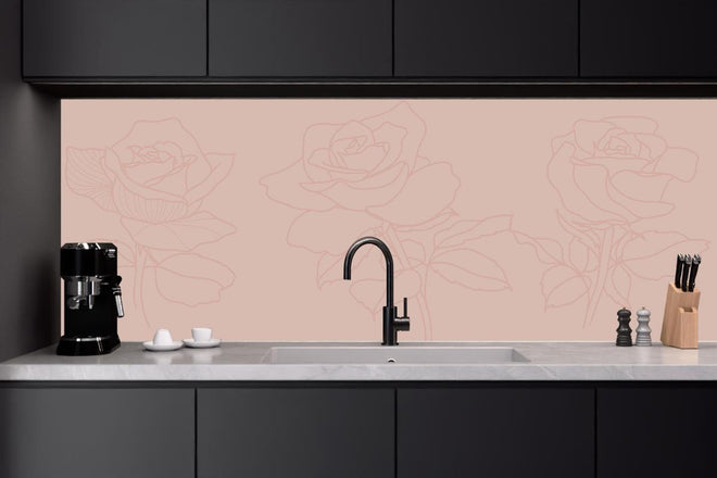 Küchenrückwand - Minimalistische Rosa Linienrosen Illustration