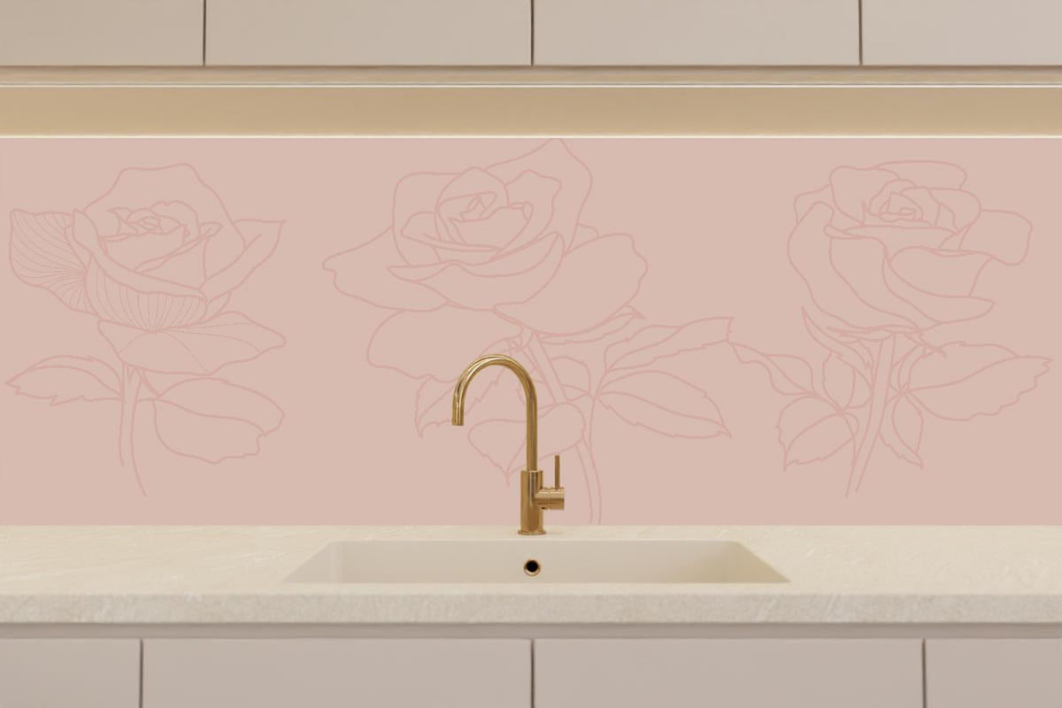 Küchenrückwand - Minimalistische Rosa Linienrosen Illustration