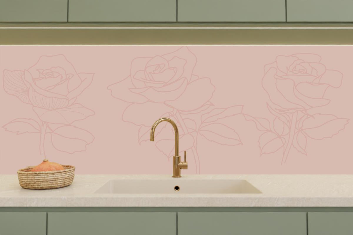 Küchenrückwand - Minimalistische Rosa Linienrosen Illustration