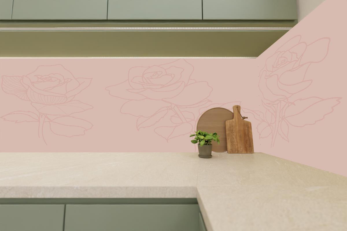 Küchenrückwand - Minimalistische Rosa Linienrosen Illustration