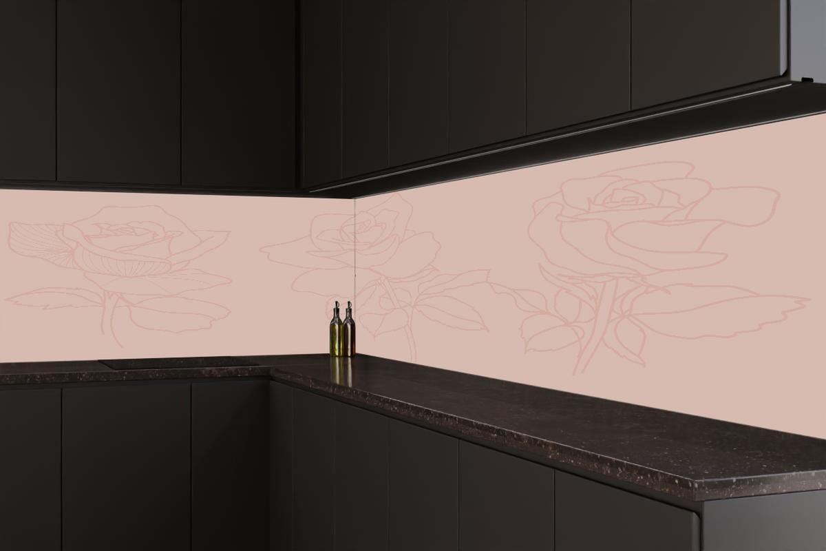 Küchenrückwand - Minimalistische Rosa Linienrosen Illustration