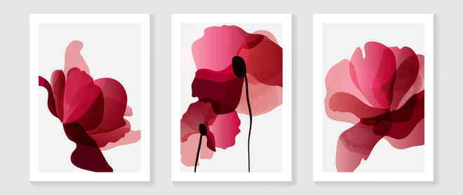 Küchenrückwand - Moderne Abstrakte Blumen in Rot-Pink