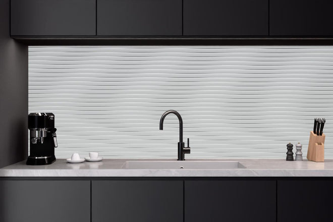 Küchenrückwand - Moderne Weiß-Graue Lamellen Wandverkleidung