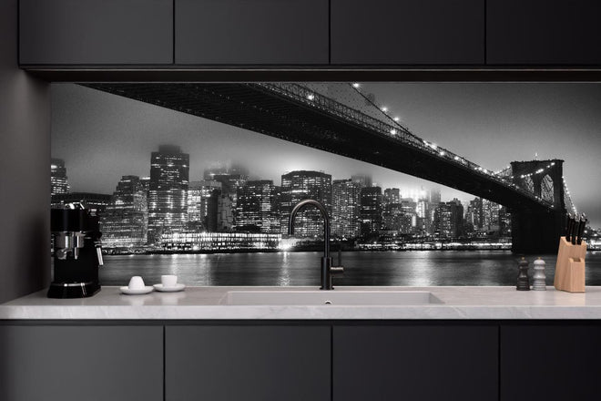 Küchenrückwand - Monochrome Nachtansicht Stadt Skyline