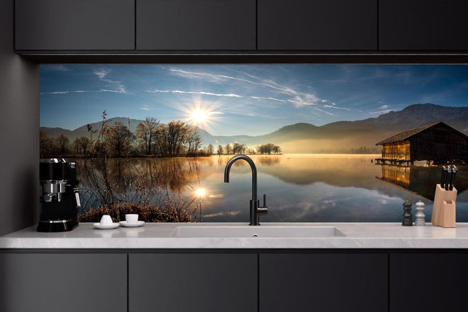 Küchenrückwand - Morgensonnenblick auf den Bayerischen Kochelsee