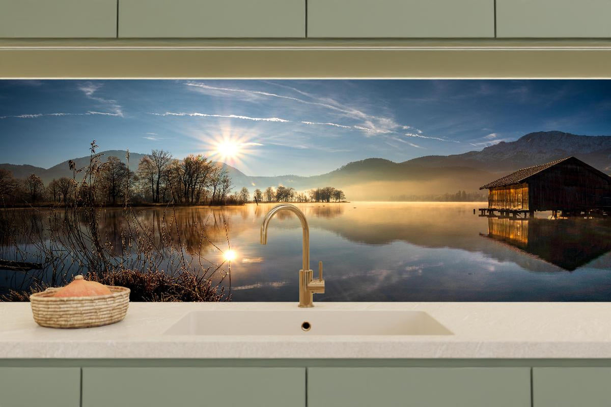 Küchenrückwand - Morgensonnenblick auf den Bayerischen Kochelsee