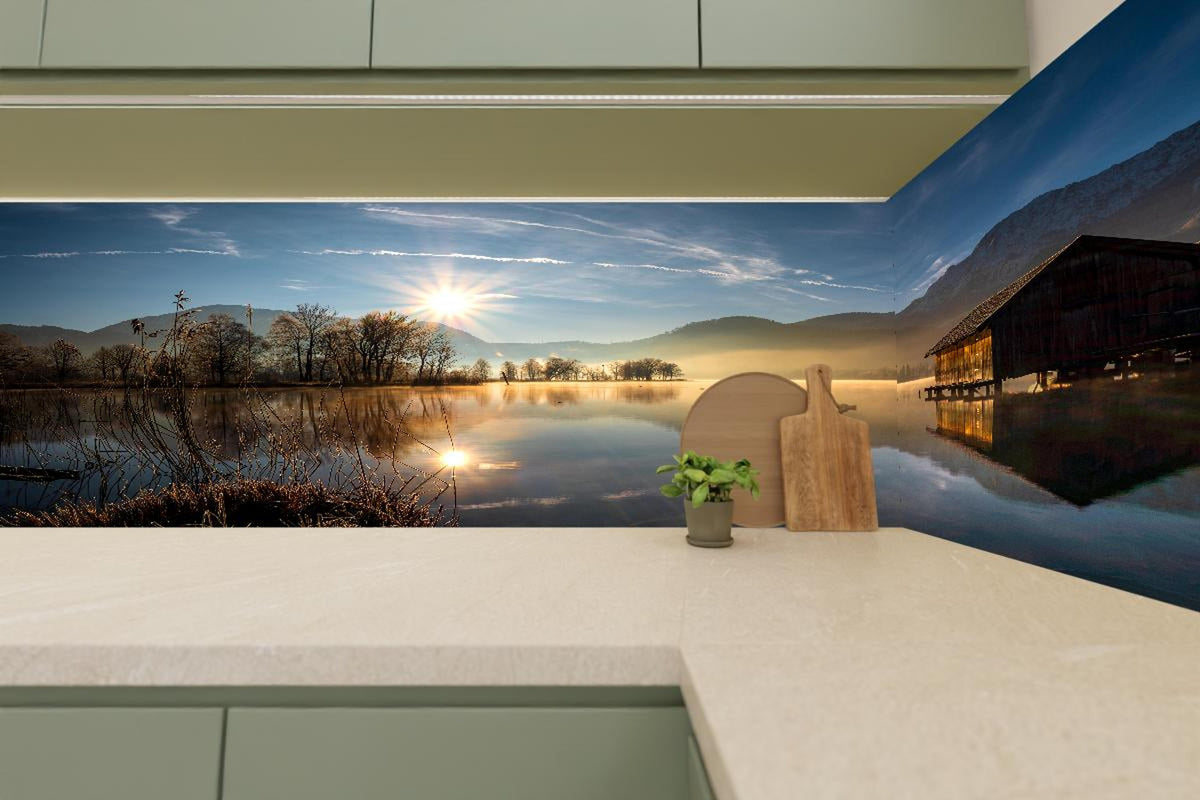 Küchenrückwand - Morgensonnenblick auf den Bayerischen Kochelsee