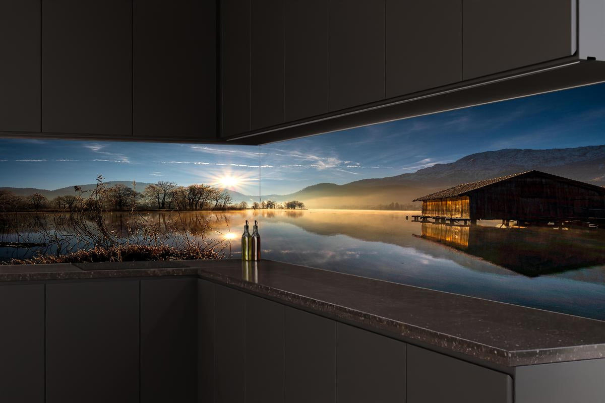 Küchenrückwand - Morgensonnenblick auf den Bayerischen Kochelsee
