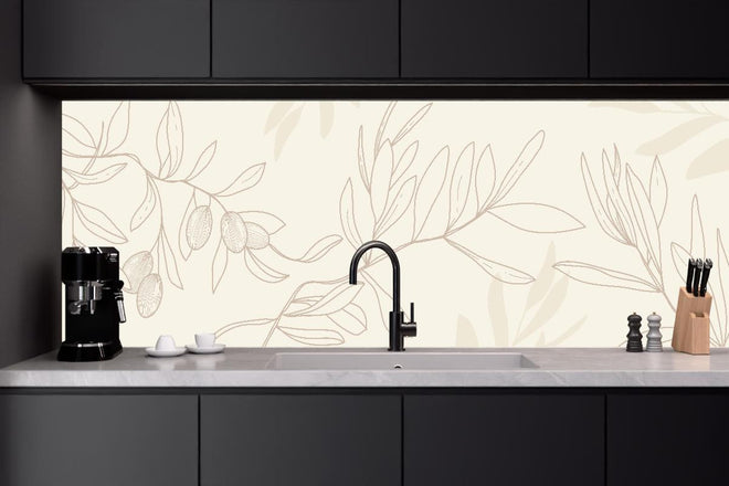 Küchenrückwand - Nahtloses Beige Zweig Illustrationsmuster