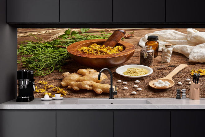 Küchenrückwand - Naturheilkunde Bio-Kräuter Wohlfühlset