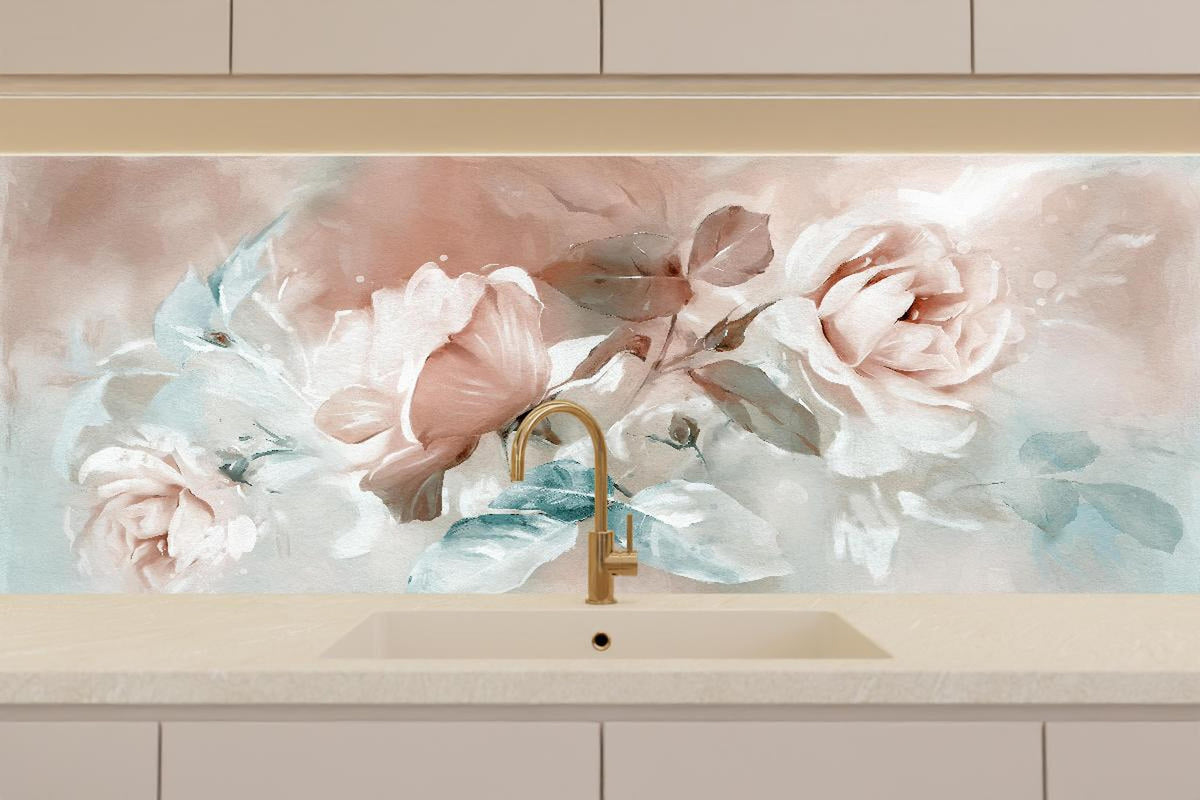 Küchenrückwand - Ölgemälde mit Rose