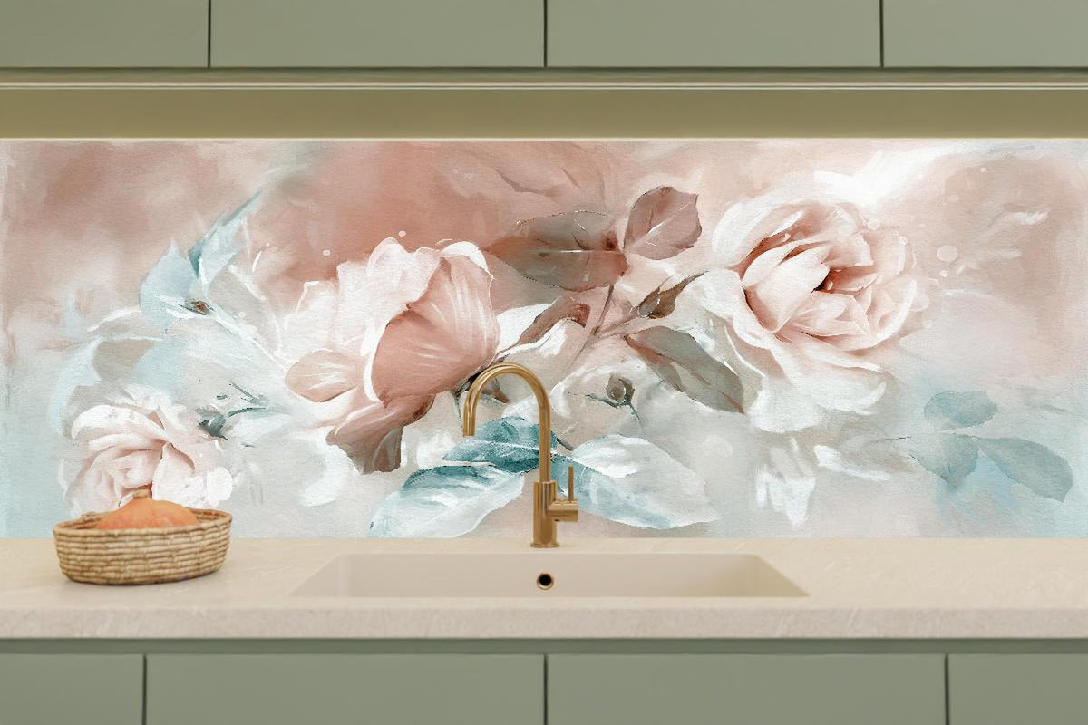 Küchenrückwand - Ölgemälde mit Rose