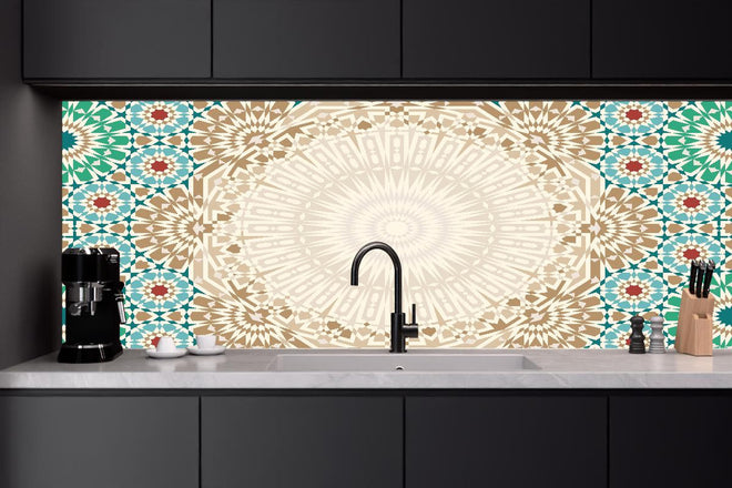 Küchenrückwand - Ornamentales Mandala-Muster in Beige