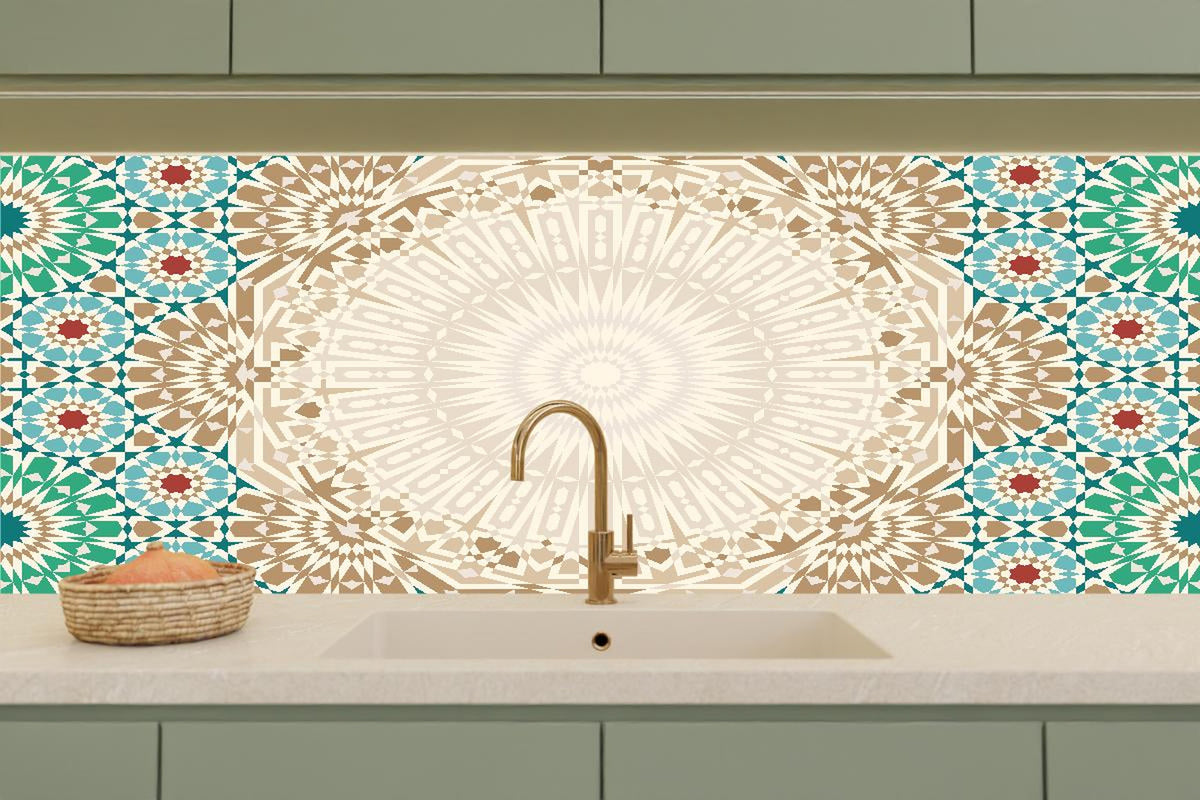 Küchenrückwand - Ornamentales Mandala-Muster in Beige