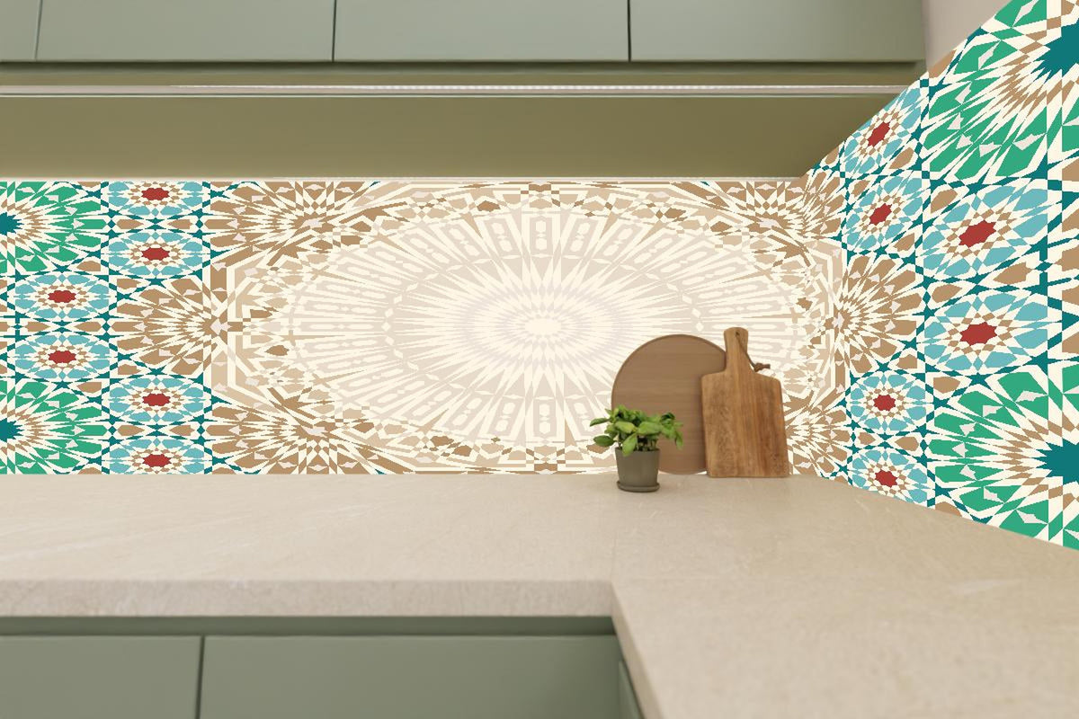 Küchenrückwand - Ornamentales Mandala-Muster in Beige