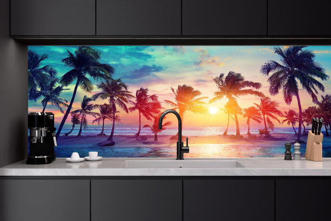 Küchenrückwand - Palmen Silhouetten - Karibik