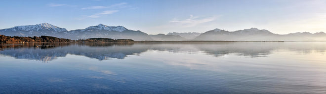 Küchenrückwand - Panorama Bergsee bei Morgendämmerung Bild