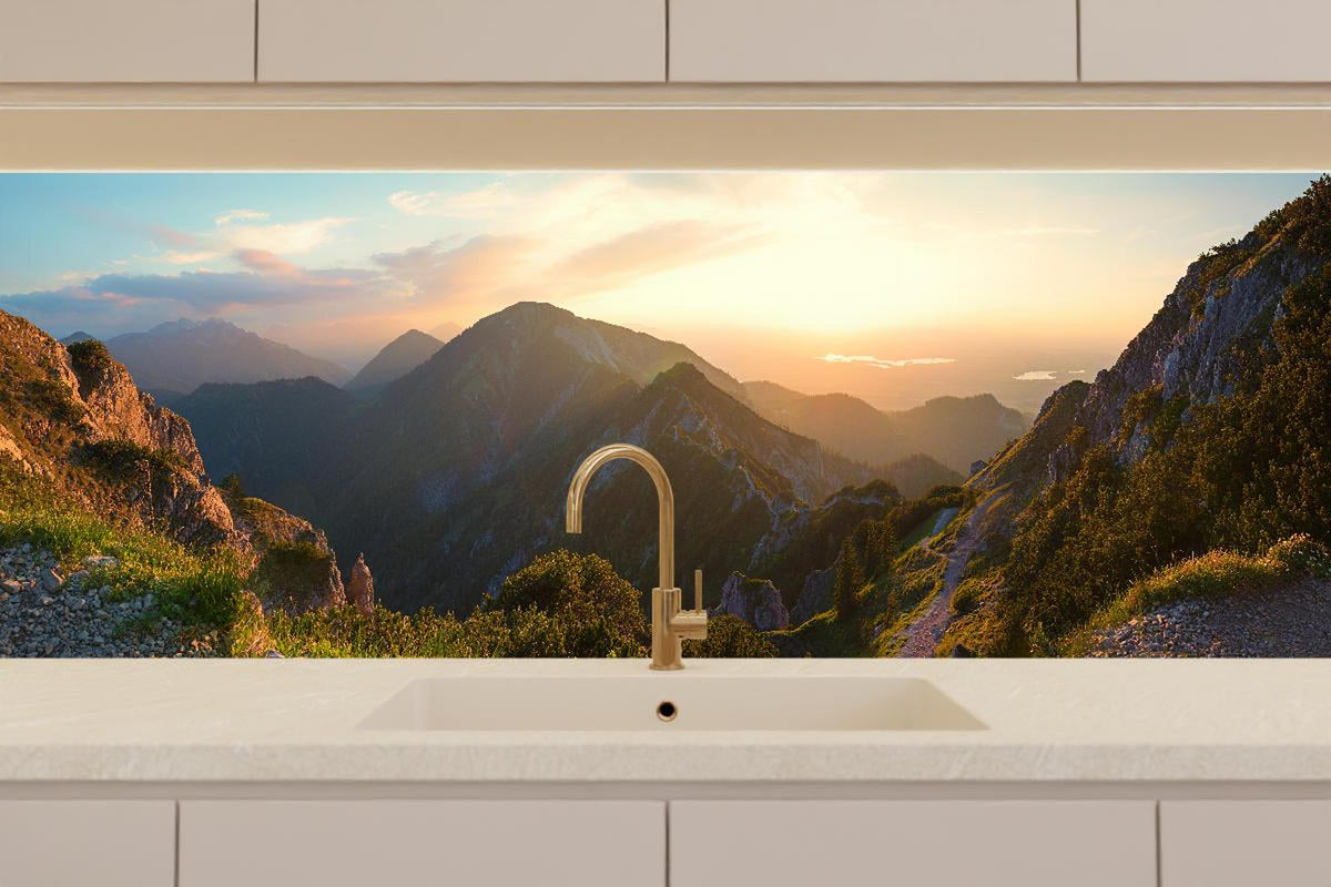 Küchenrückwand - Panorama der bayrischen Alpen bei Abendsonne