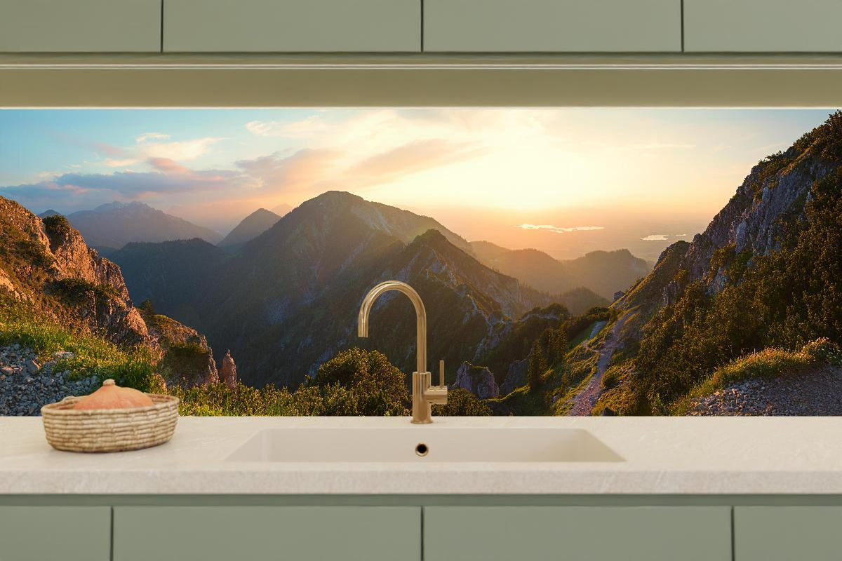 Küchenrückwand - Panorama der bayrischen Alpen bei Abendsonne