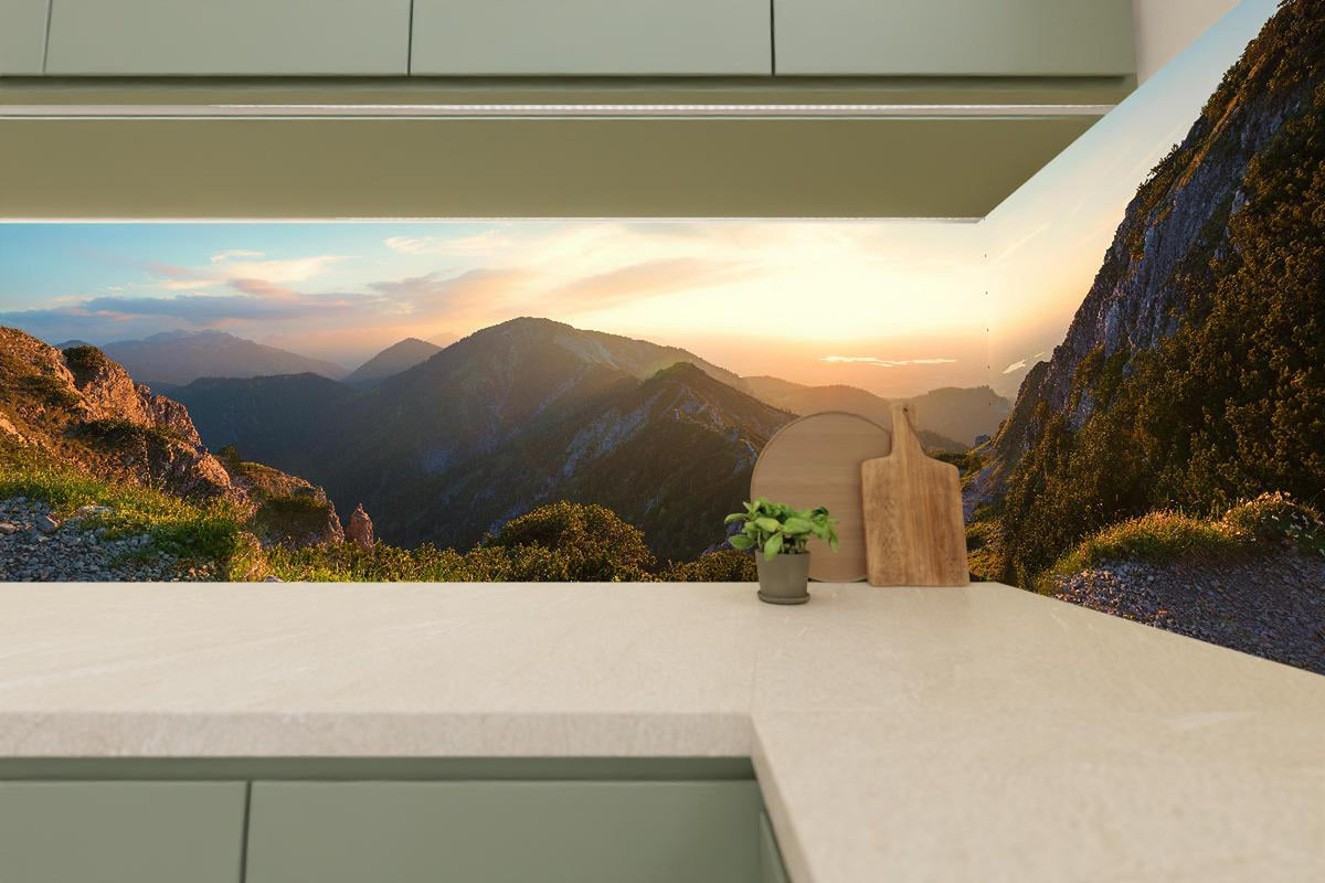 Küchenrückwand - Panorama der bayrischen Alpen bei Abendsonne