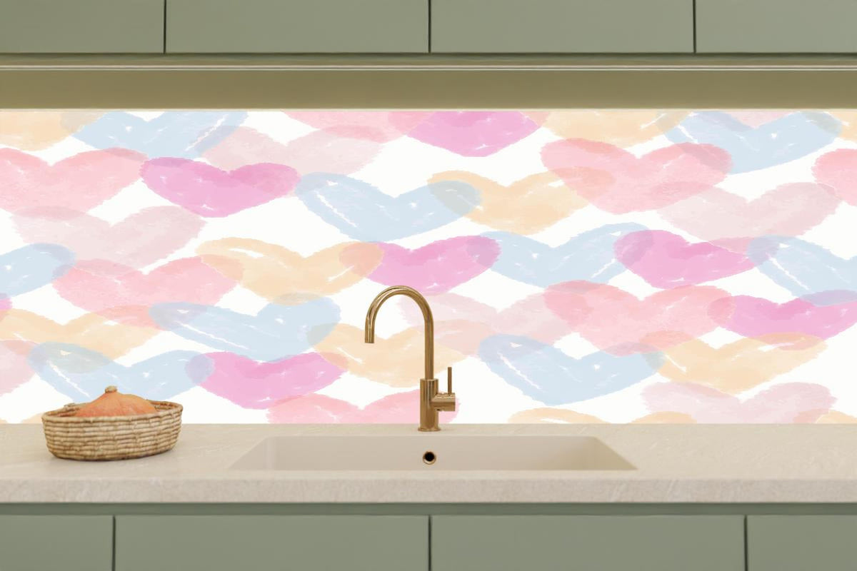 Küchenrückwand - Pastellfarbene Herz Illustration
