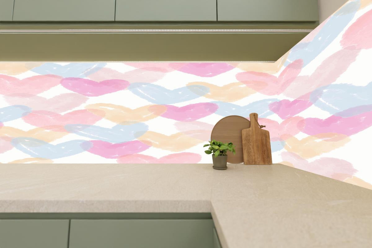 Küchenrückwand - Pastellfarbene Herz Illustration
