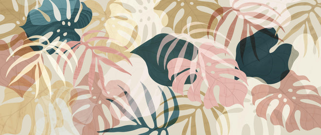 Küchenrückwand - Pastellfarbene Tropenblätter Abstrakte Kunst