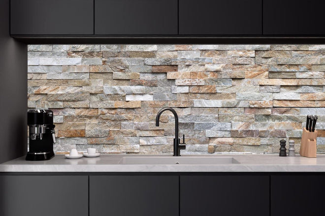 Küchenrückwand - Pastellfarbige Steinmauer