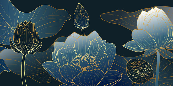 Küchenrückwand - Petrol-goldene Blüten