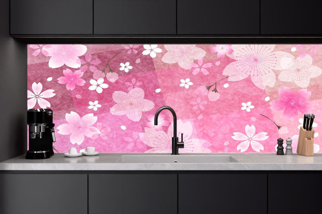 Küchenrückwand - Pinkes Blumenmuster Aquarell Illustration