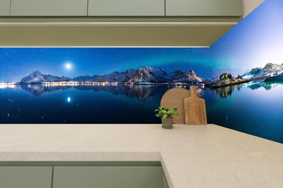 Küchenrückwand - Polarlichter am Himmel von Norwegen
