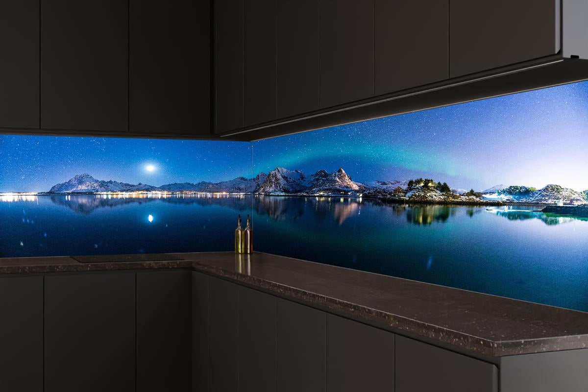 Küchenrückwand - Polarlichter am Himmel von Norwegen