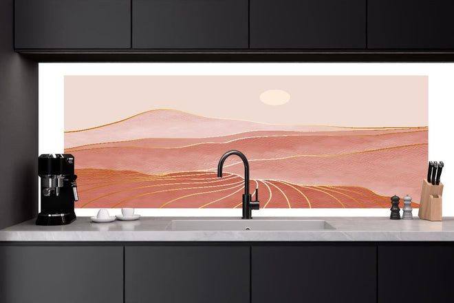 Küchenrückwand - Rosa-Hügellandschaft bei Sonnenuntergang