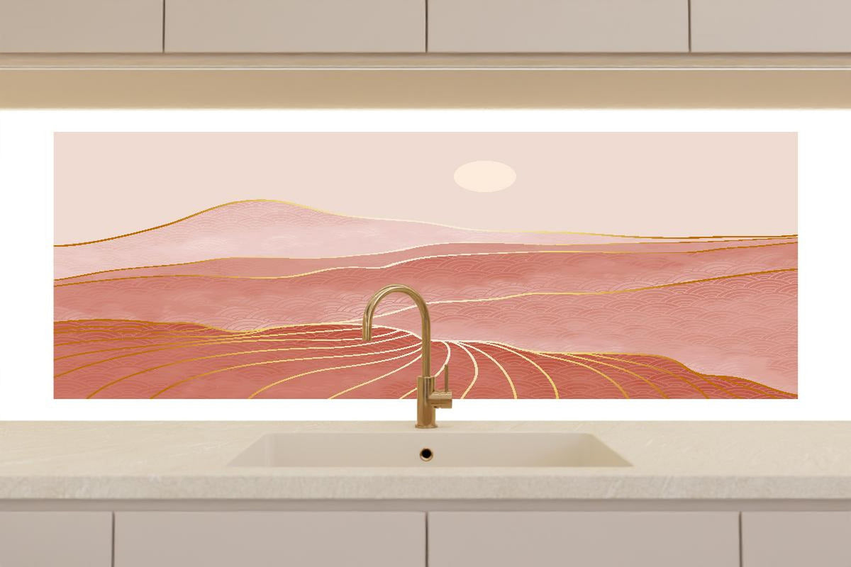 Küchenrückwand - Rosa-Hügellandschaft bei Sonnenuntergang