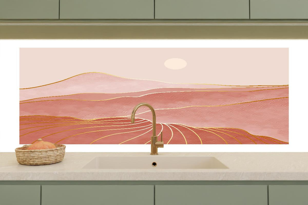Küchenrückwand - Rosa-Hügellandschaft bei Sonnenuntergang