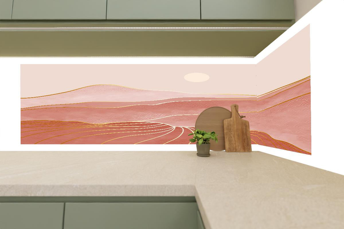Küchenrückwand - Rosa-Hügellandschaft bei Sonnenuntergang