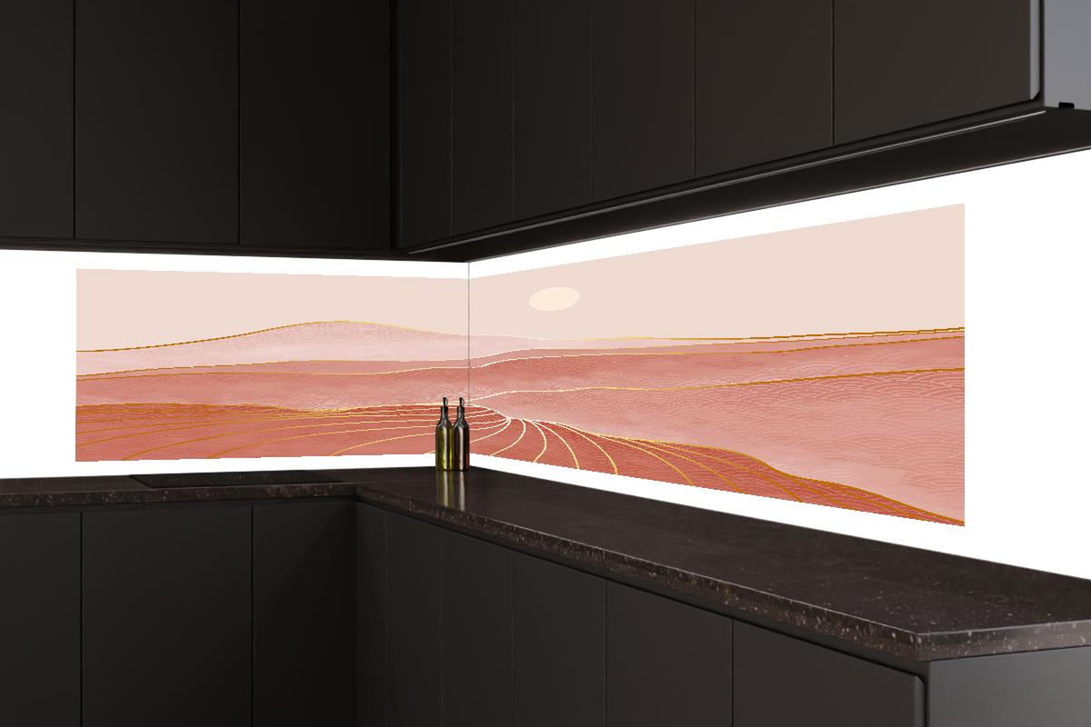 Küchenrückwand - Rosa-Hügellandschaft bei Sonnenuntergang