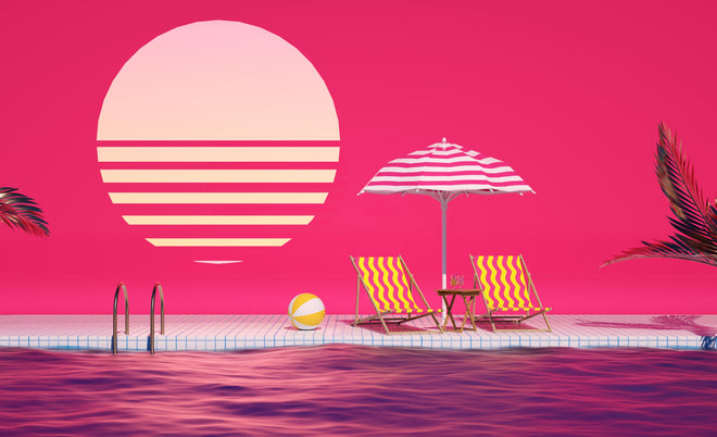 Küchenrückwand - Rosa Tropenpoolparty Abendstimmung