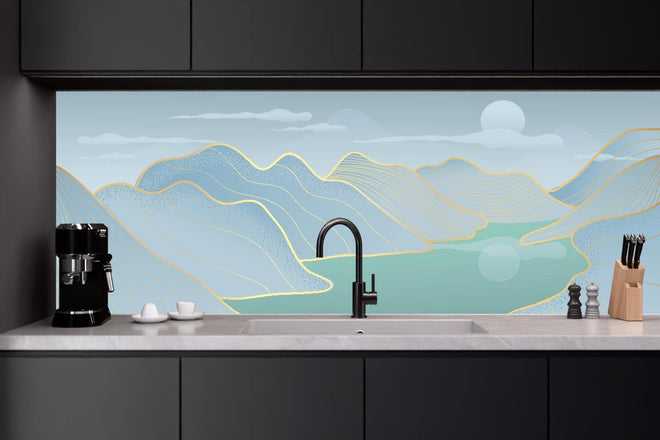 Küchenrückwand - Sanfte Pastelltöne im Berge & See Panorama