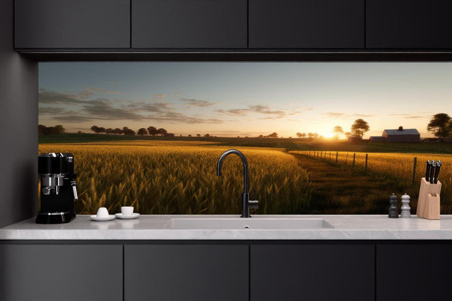 Küchenrückwand - Sanftes Sonnenuntergangslicht auf Feldern