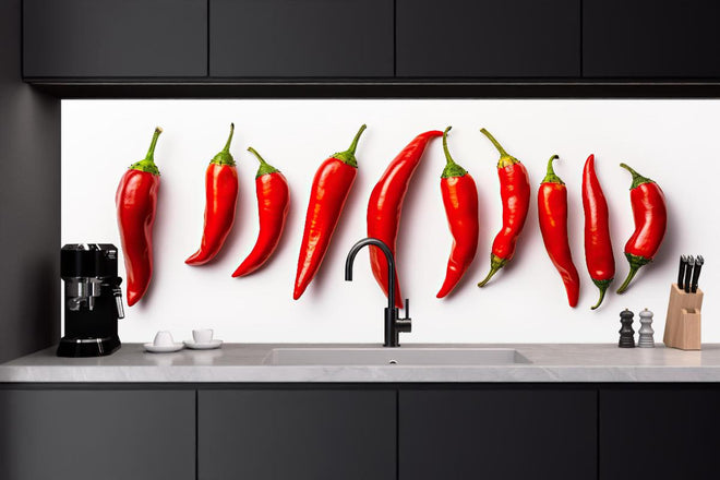 Küchenrückwand - Scharfe Rote Chili Schoten im Überblick
