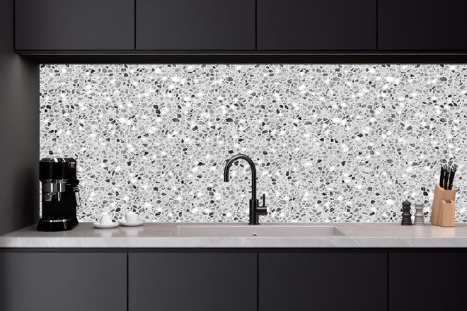 Küchenrückwand - Schwarz-Weiße graue Terrazzo Stein Textur